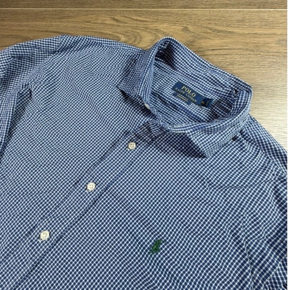 Men's Polo Ralph Lauren Performance Button Down Blue/White Size XL Small Hole